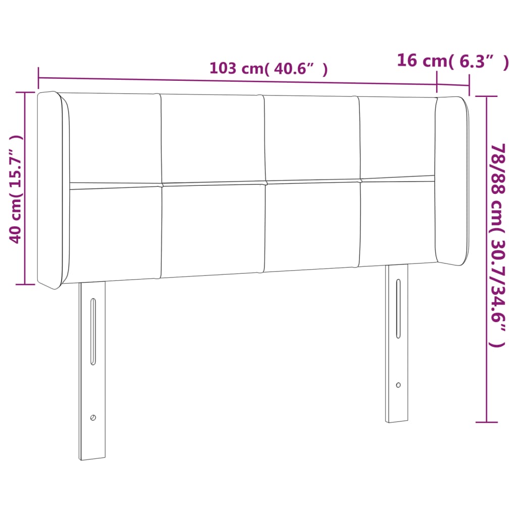 vidaXL Tăblie de pat cu LED, gri închis, 103x16x78/88 cm, catifea