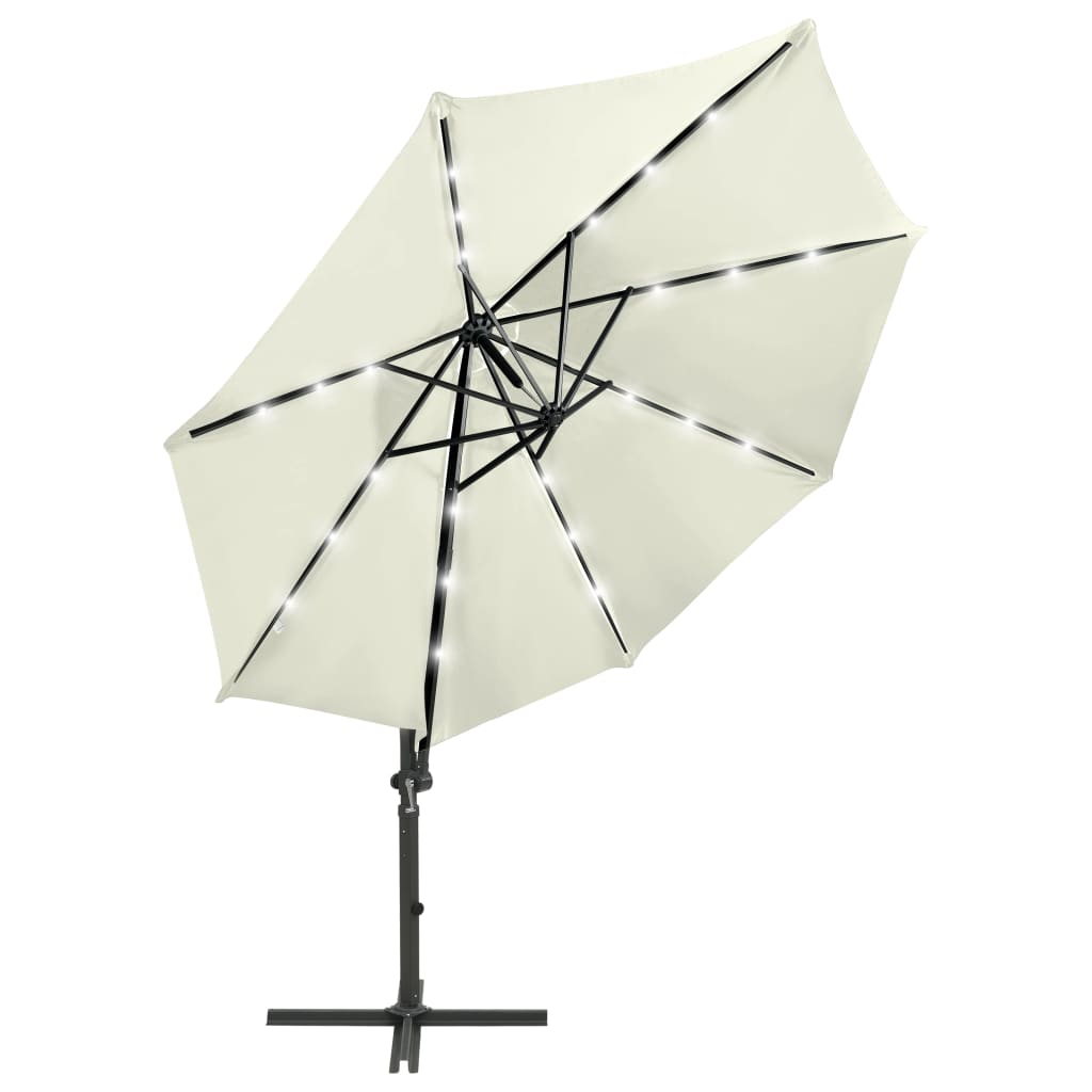 vidaXL Umbrelă în consolă cu stâlp și LED-uri, nisipiu, 300 cm