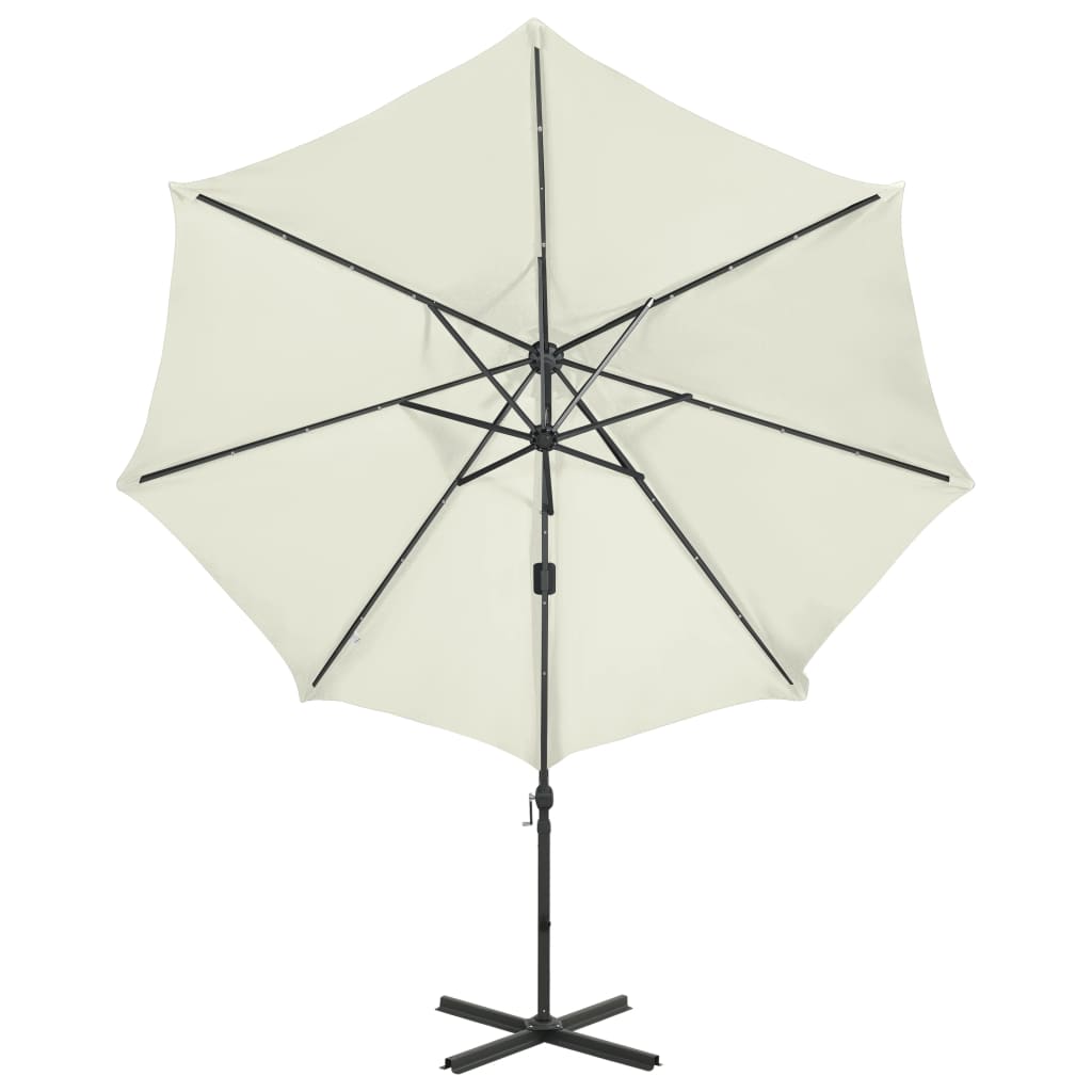 vidaXL Umbrelă în consolă cu stâlp și LED-uri, nisipiu, 300 cm