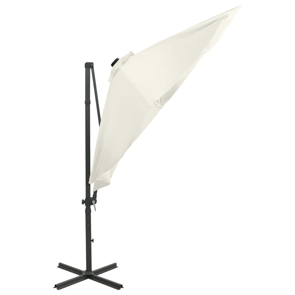 vidaXL Umbrelă în consolă cu stâlp și LED-uri, nisipiu, 300 cm