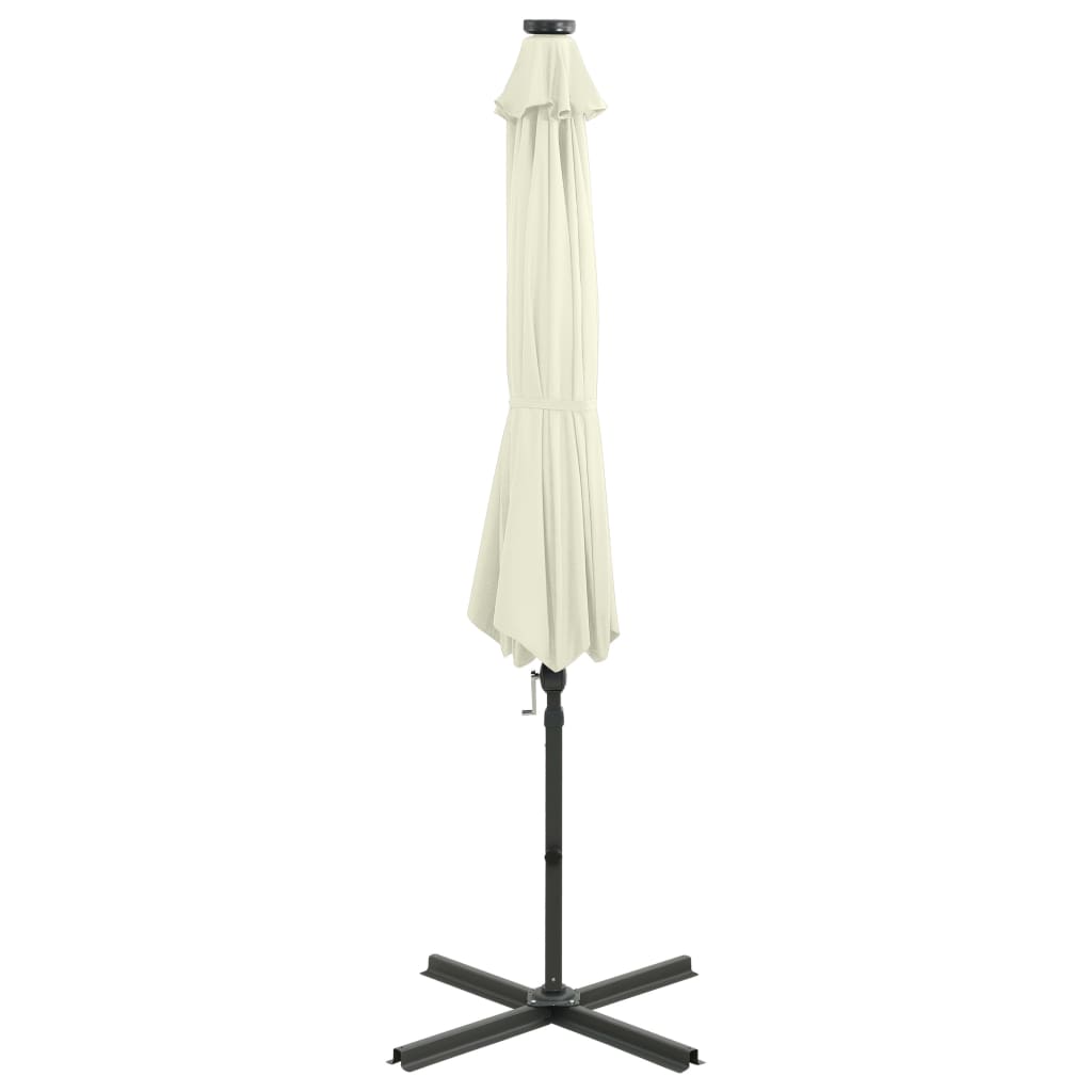 vidaXL Umbrelă în consolă cu stâlp și LED-uri, nisipiu, 300 cm