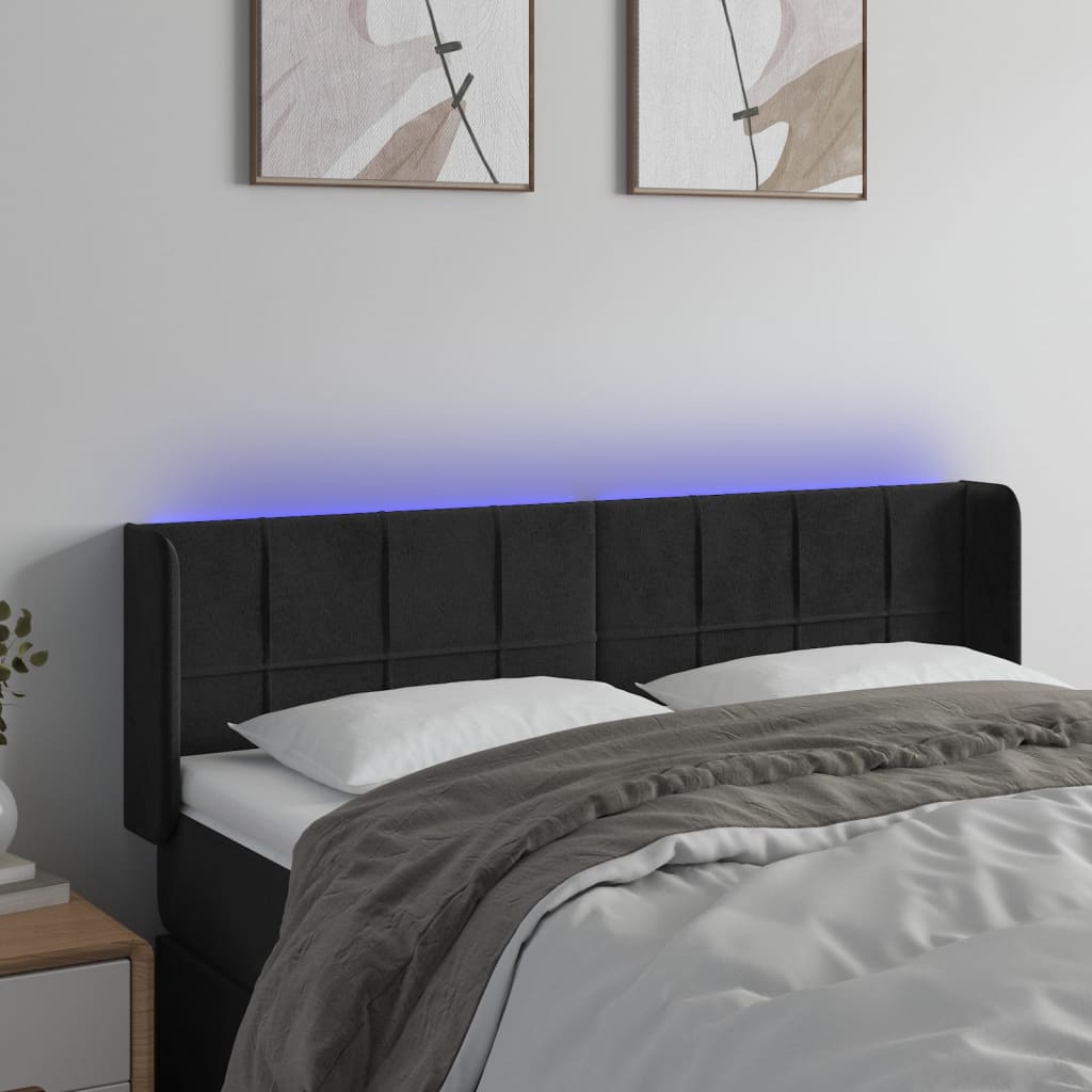 vidaXL Tăblie de pat cu LED, negru, 147x16x78/88 cm, catifea vidaXL Tăblie de pat cu LED, negru, 147x16x78/88 cm, catifea
