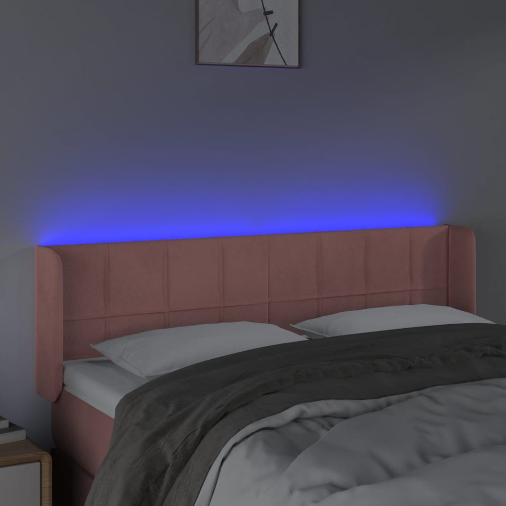 vidaXL Tăblie de pat cu LED, roz, 147x16x78/88 cm, catifea vidaXL Tăblie de pat cu LED, roz, 147x16x78/88 cm, catifea