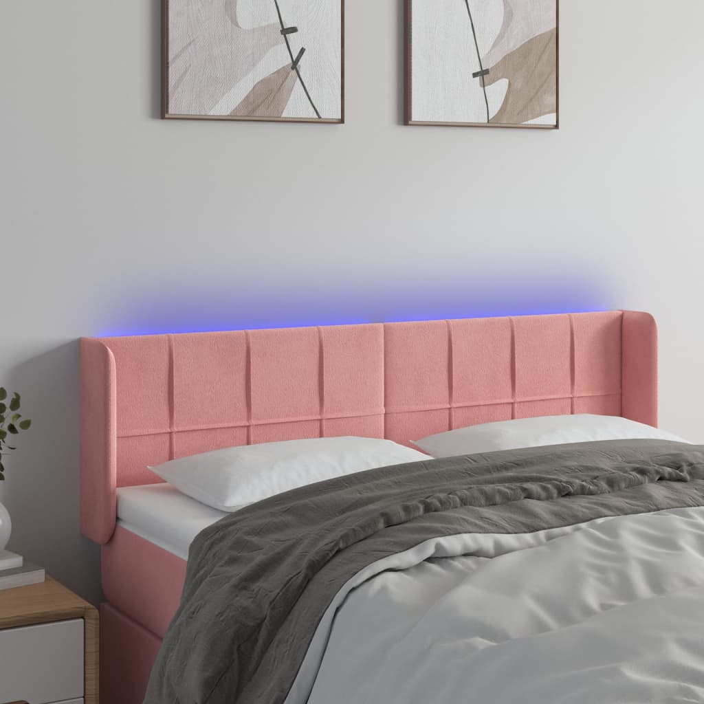 vidaXL Tăblie de pat cu LED, roz, 147x16x78/88 cm, catifea vidaXL Tăblie de pat cu LED, roz, 147x16x78/88 cm, catifea