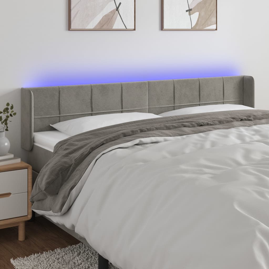 vidaXL Tăblie de pat cu LED, gri deschis, 163x16x78/88 cm, catifea vidaXL Tăblie de pat cu LED, gri deschis, 163x16x78/88 cm, catifea