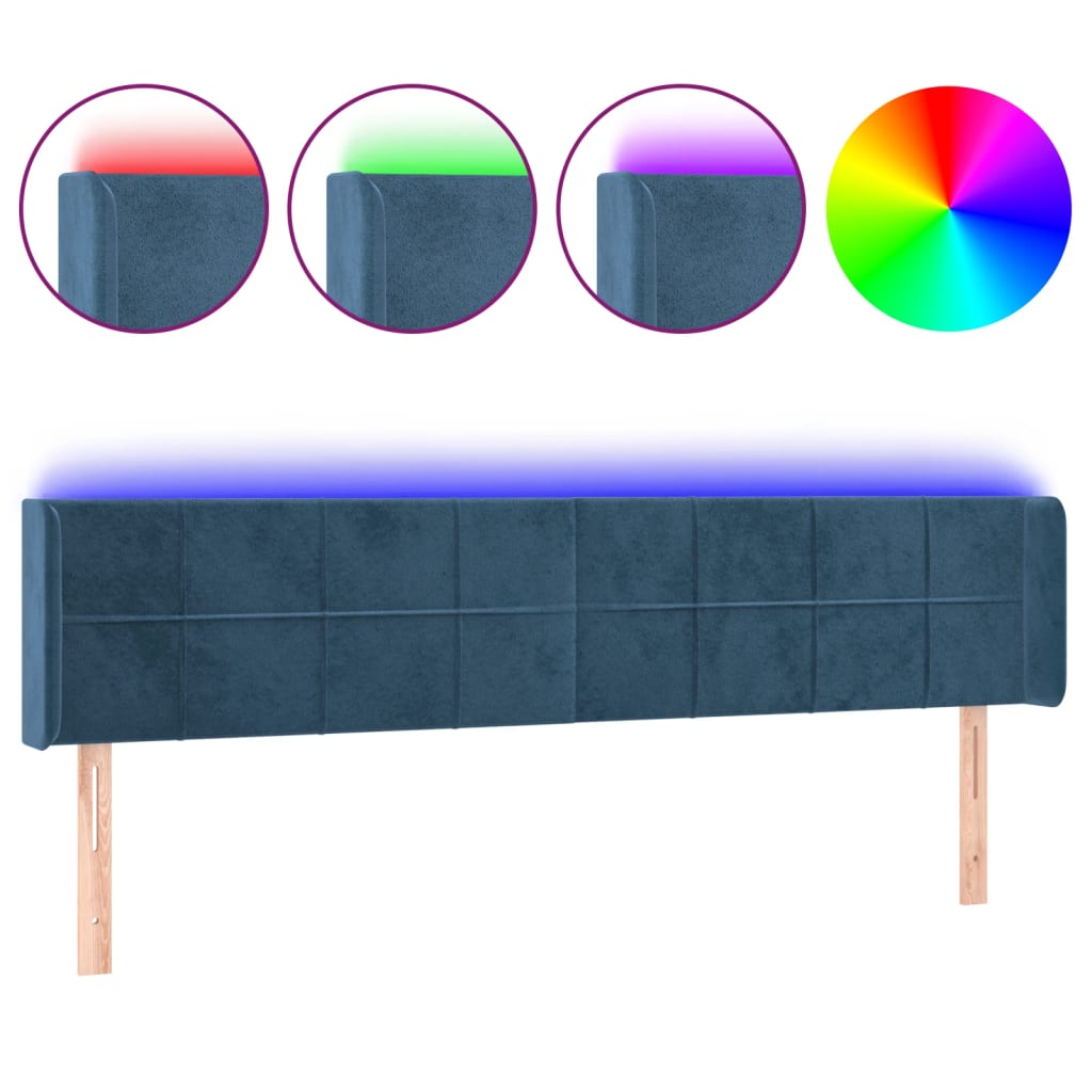 vidaXL Tăblie de pat cu LED, albastru închis, 163x16x78/88 cm, catifea