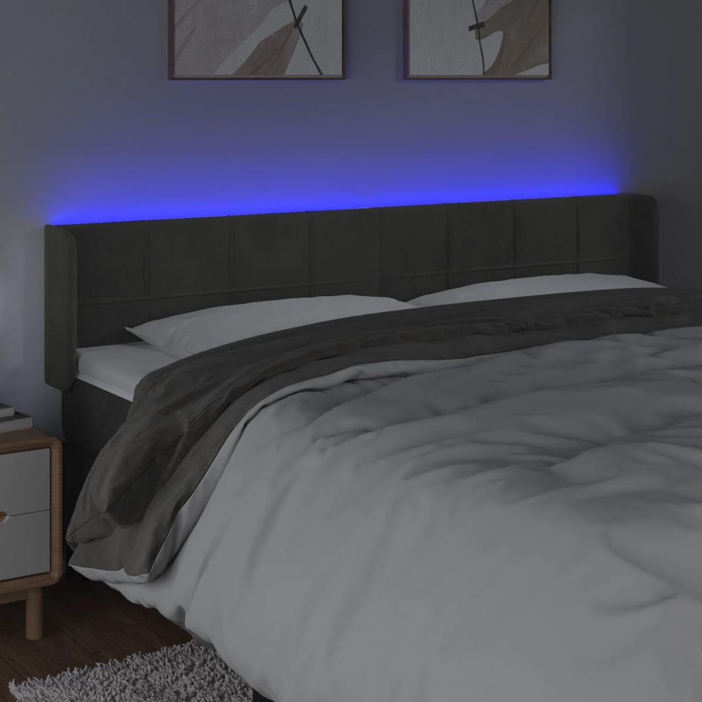 vidaXL Tăblie de pat cu LED gri închis 183x16x78/88 cm catifea vidaXL Tăblie de pat cu LED gri închis 183x16x78/88 cm catifea