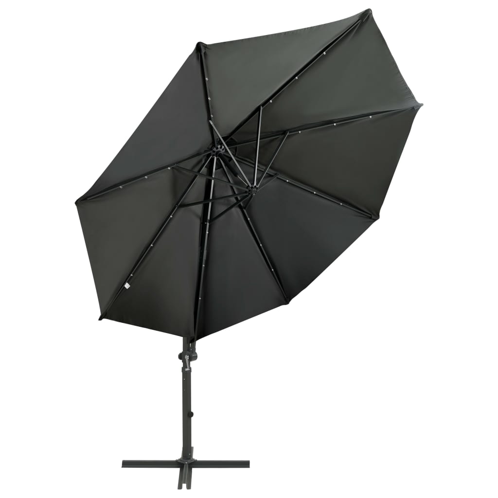 vidaXL Umbrelă în consolă cu stâlp și LED-uri, antracit, 300 cm