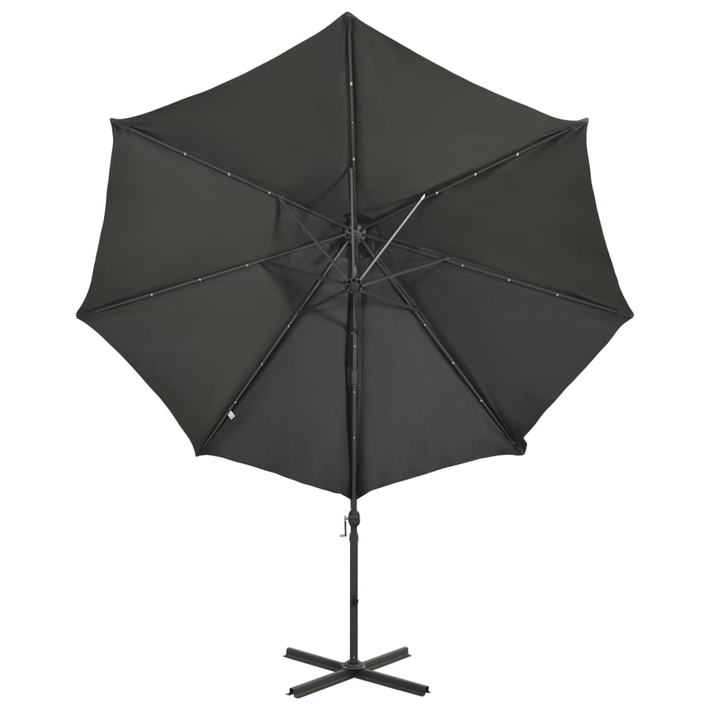vidaXL Umbrelă în consolă cu stâlp și LED-uri, antracit, 300 cm