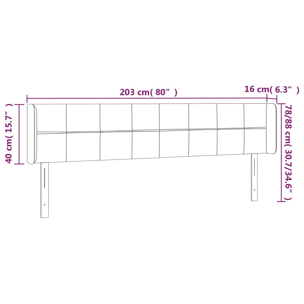 vidaXL Tăblie de pat cu LED, albastru închis, 203x16x78/88 cm, catifea
