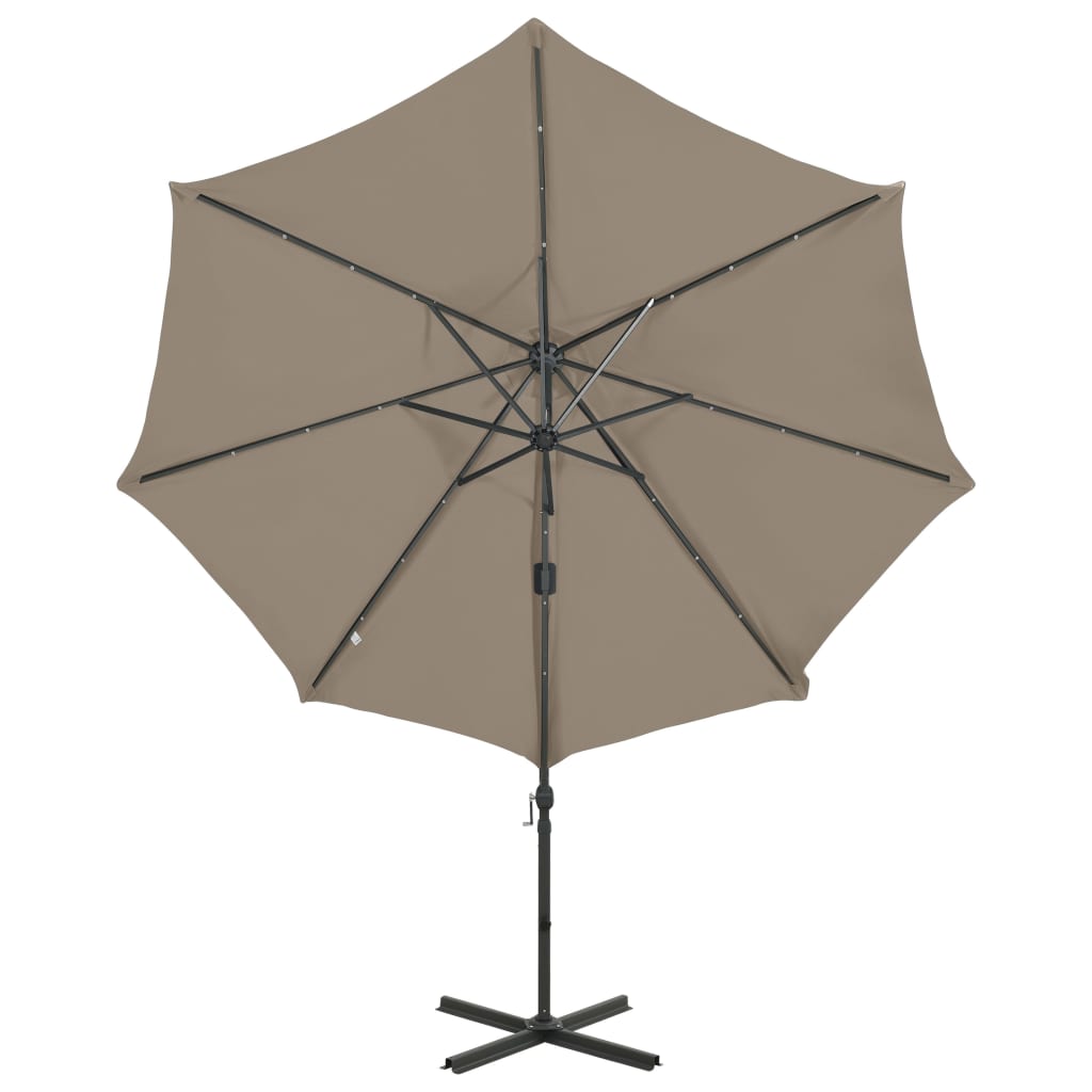vidaXL Umbrelă în consolă cu stâlp și LED-uri, taupe, 300 cm