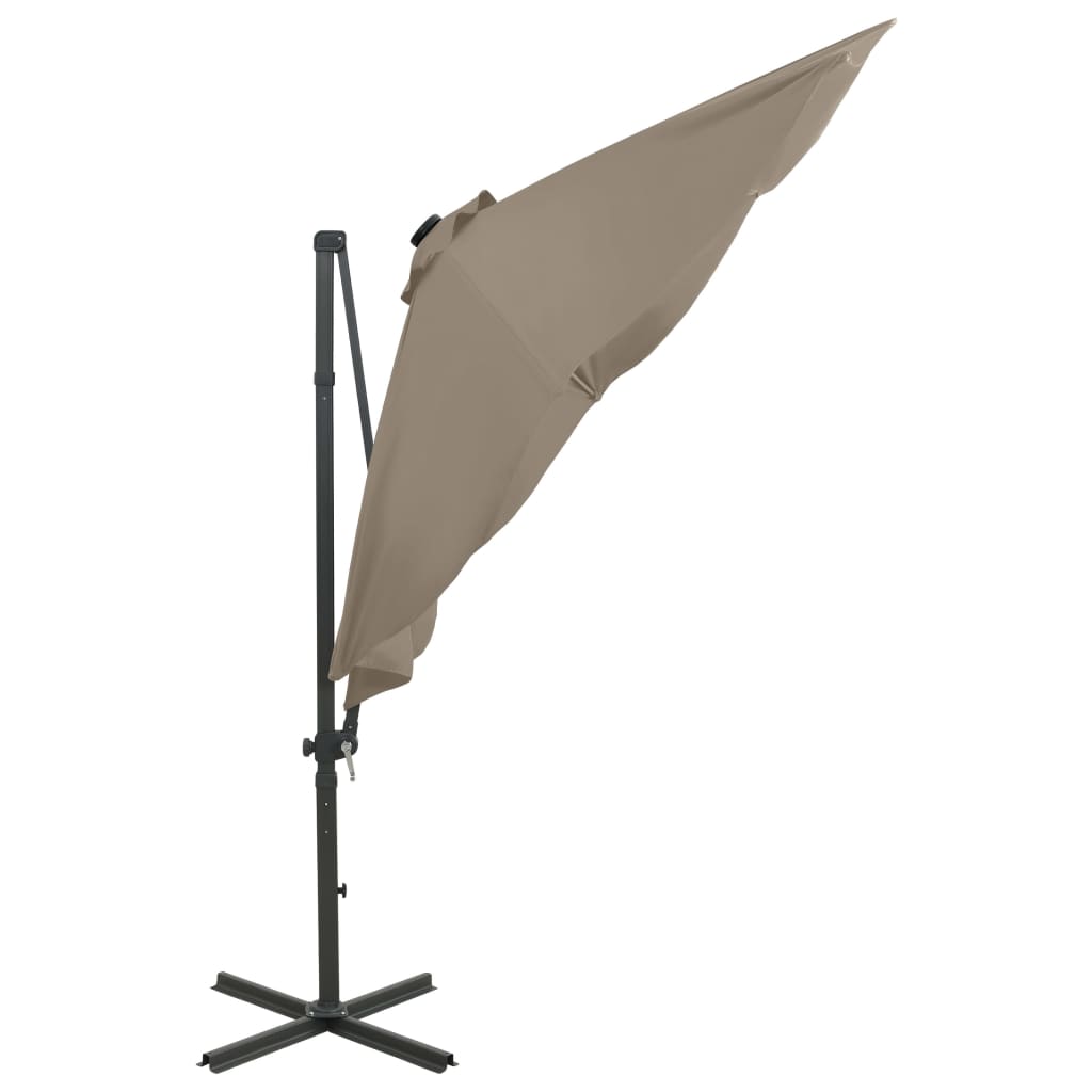 vidaXL Umbrelă în consolă cu stâlp și LED-uri, taupe, 300 cm