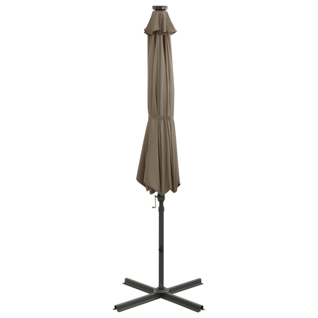 vidaXL Umbrelă în consolă cu stâlp și LED-uri, taupe, 300 cm