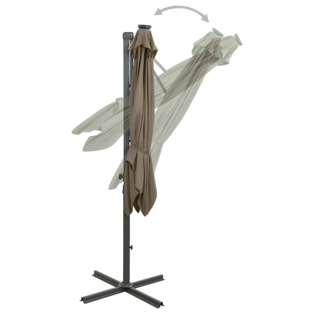 vidaXL Umbrelă în consolă cu stâlp și LED-uri, taupe, 300 cm