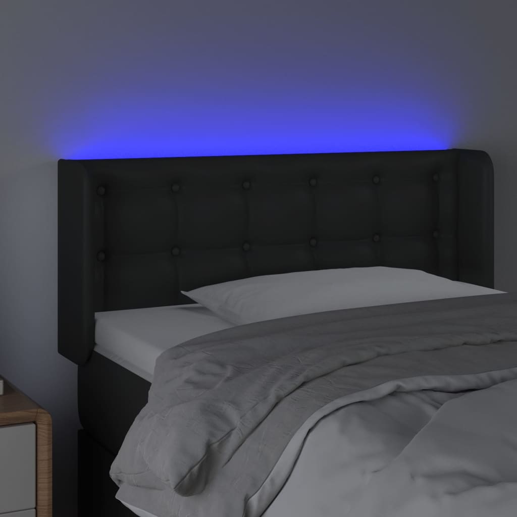 vidaXL Tăblie de pat cu LED, negru, 93x16x78/88 cm, piele ecologică