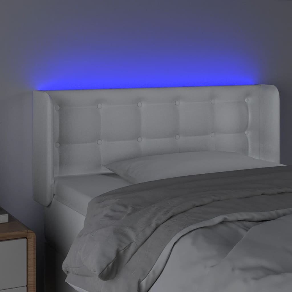 vidaXL Tăblie de pat cu LED, alb, 93x16x78/88 cm, piele ecologică