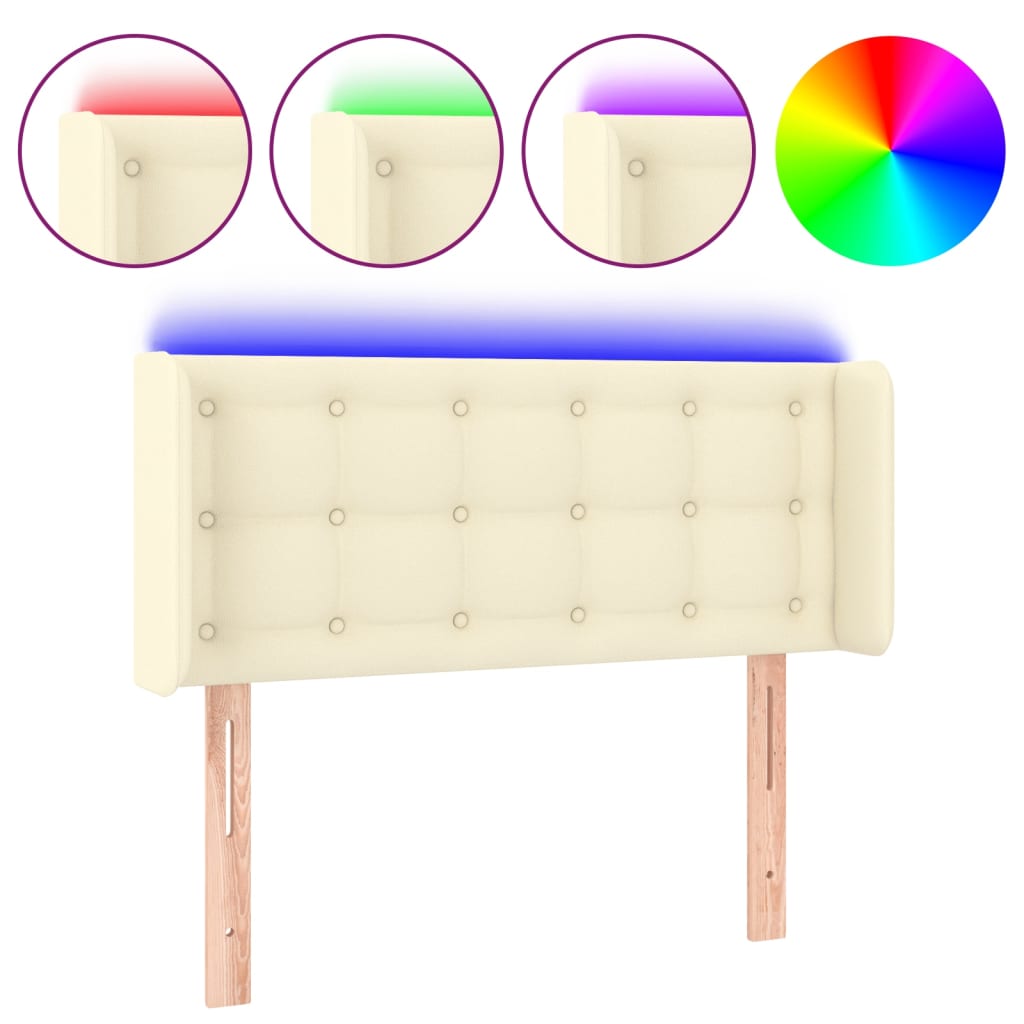 vidaXL Tăblie de pat cu LED, crem, 93x16x78/88 cm, piele ecologică vidaXL Tăblie de pat cu LED, crem, 93x16x78/88 cm, piele ecologică