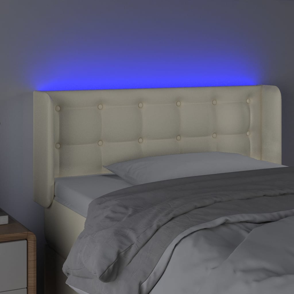 vidaXL Tăblie de pat cu LED, crem, 93x16x78/88 cm, piele ecologică vidaXL Tăblie de pat cu LED, crem, 93x16x78/88 cm, piele ecologică