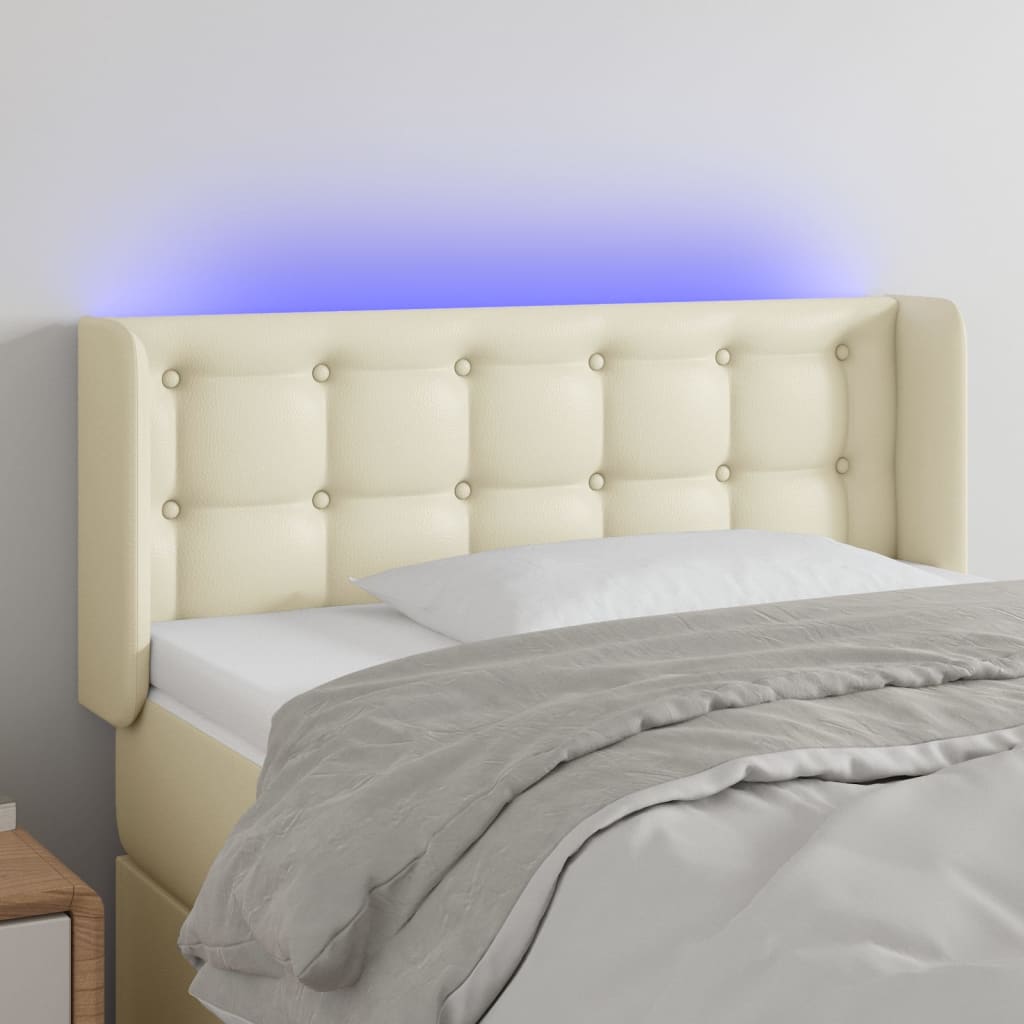 vidaXL Tăblie de pat cu LED, crem, 93x16x78/88 cm, piele ecologică vidaXL Tăblie de pat cu LED, crem, 93x16x78/88 cm, piele ecologică