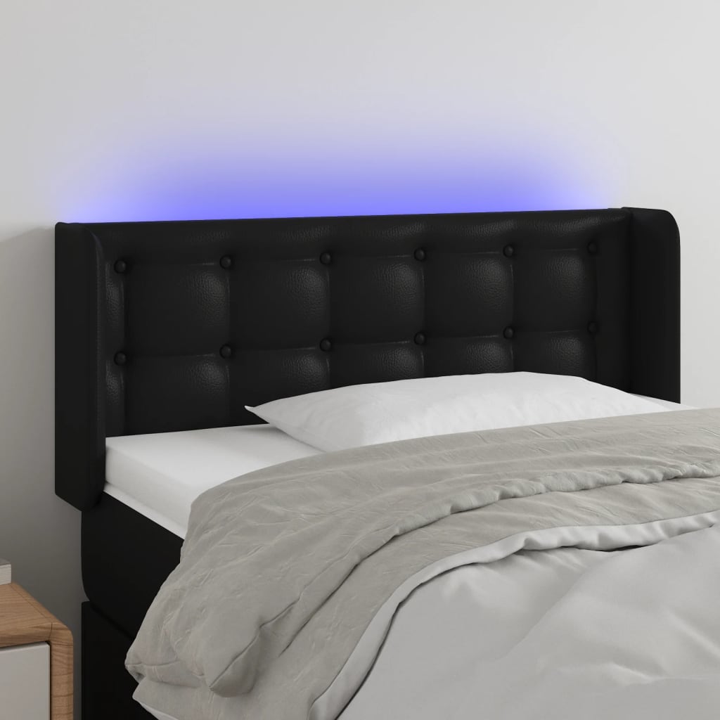 vidaXL Tăblie de pat cu LED, negru, 103x16x78/88 cm, piele ecologică vidaXL Tăblie de pat cu LED, negru, 103x16x78/88 cm, piele ecologică