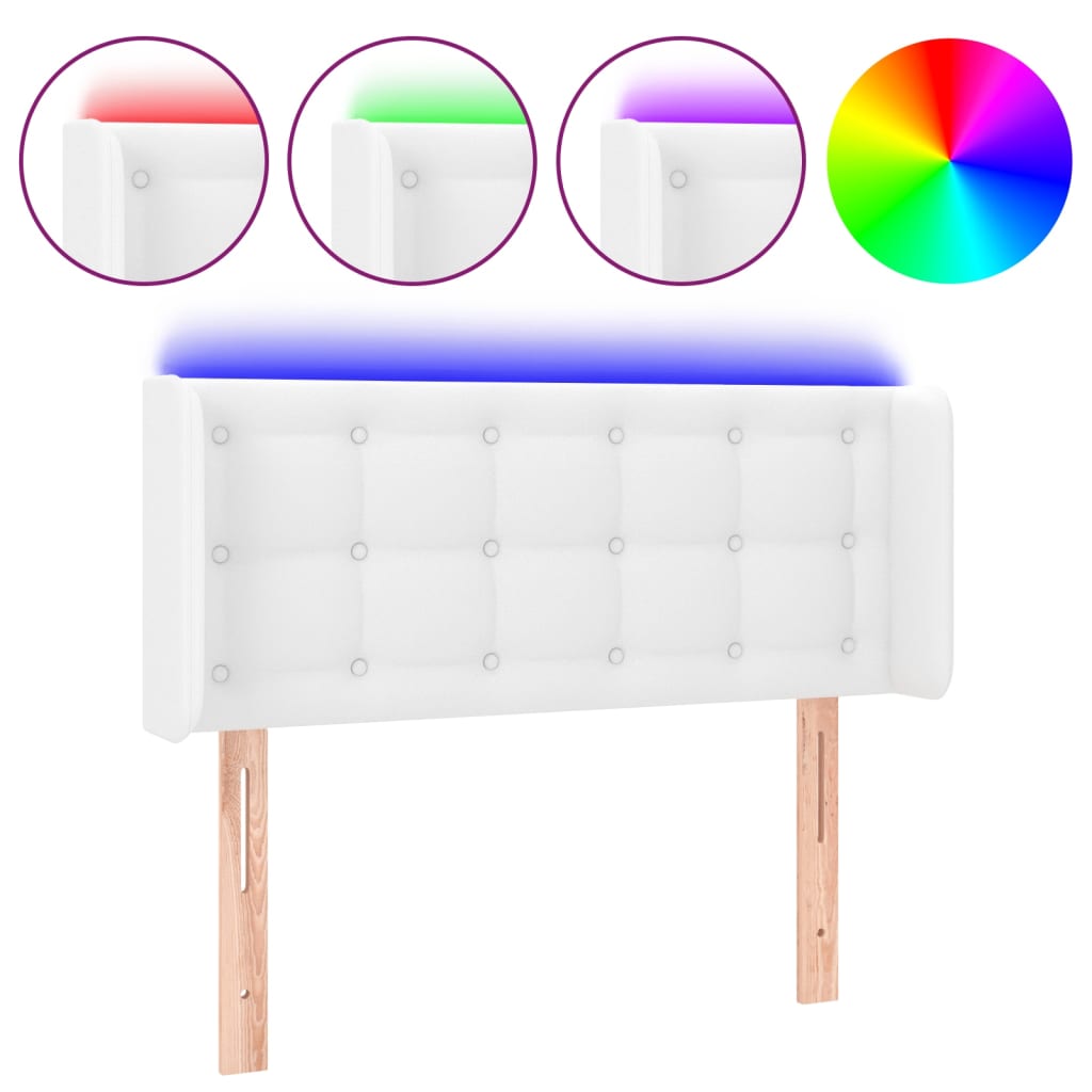vidaXL Tăblie de pat cu LED, alb, 103x16x78/88 cm, piele ecologică vidaXL Tăblie de pat cu LED, alb, 103x16x78/88 cm, piele ecologică