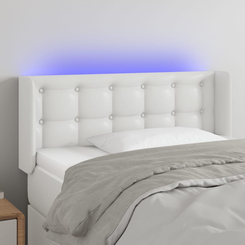 vidaXL Tăblie de pat cu LED, alb, 103x16x78/88 cm, piele ecologică vidaXL Tăblie de pat cu LED, alb, 103x16x78/88 cm, piele ecologică