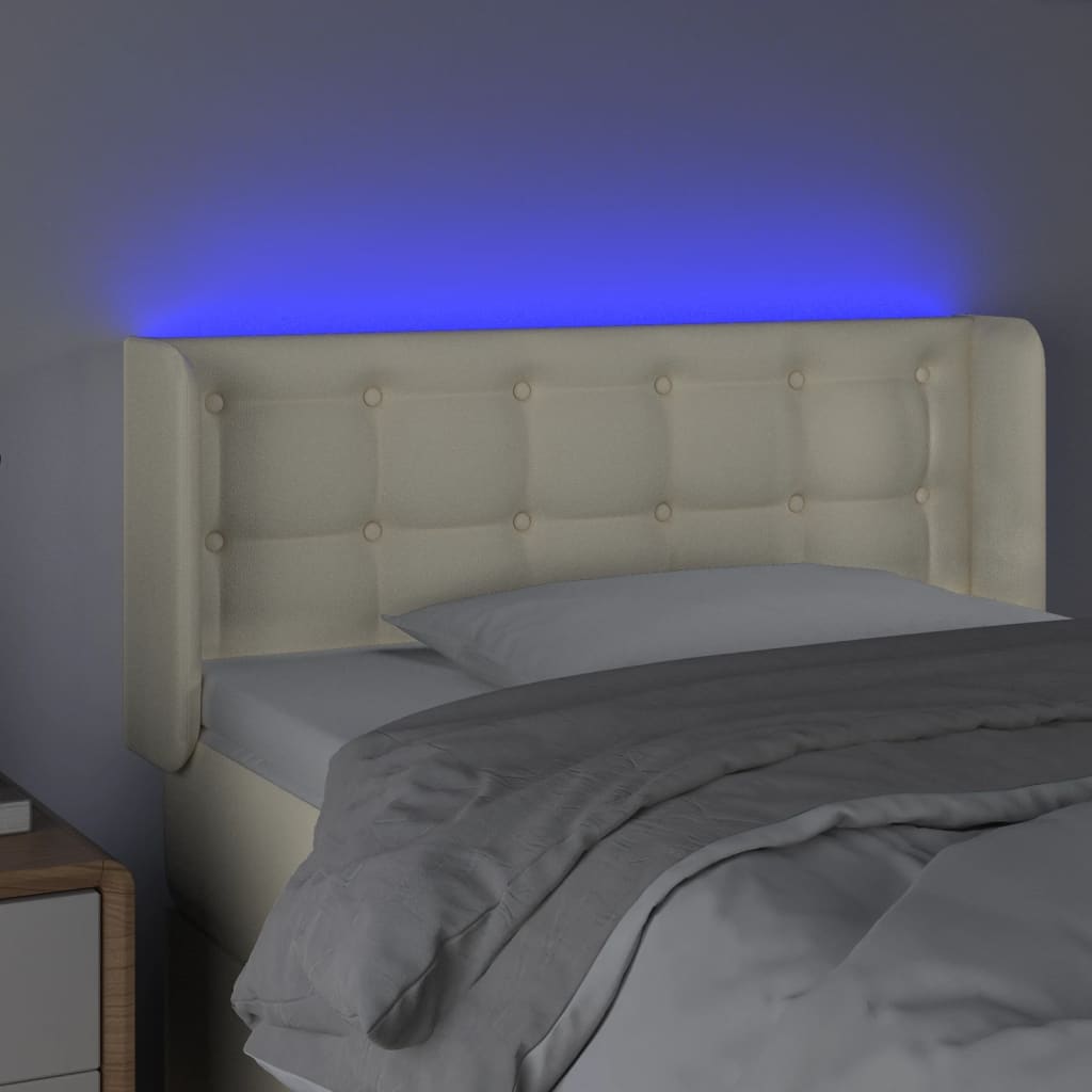 vidaXL Tăblie de pat cu LED, crem, 103x16x78/88 cm, piele ecologică