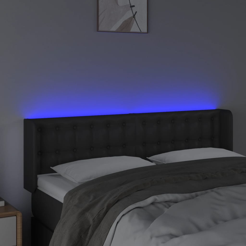 vidaXL Tăblie de pat cu LED, negru, 147x16x78/88 cm, piele ecologică vidaXL Tăblie de pat cu LED, negru, 147x16x78/88 cm, piele ecologică