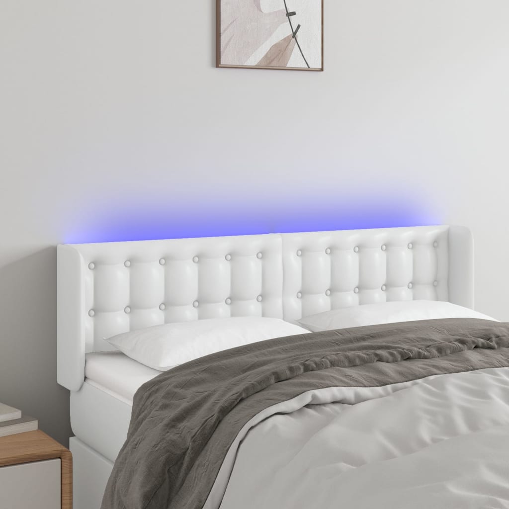 vidaXL Tăblie de pat cu LED, alb, 147x16x78/88 cm, piele ecologică vidaXL Tăblie de pat cu LED, alb, 147x16x78/88 cm, piele ecologică