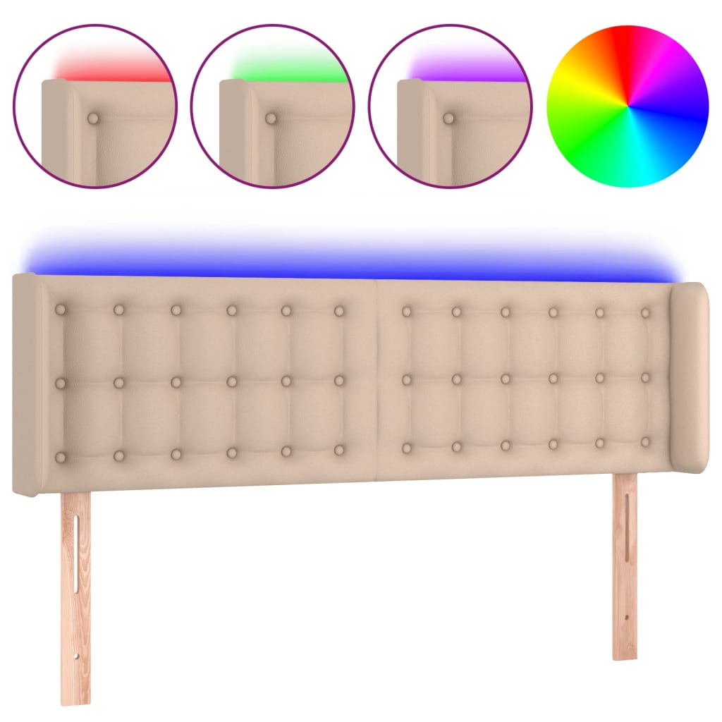 vidaXL Tăblie de pat cu LED cappuccino 147x16x78/88 cm piele ecologică vidaXL Tăblie de pat cu LED cappuccino 147x16x78/88 cm piele ecologică