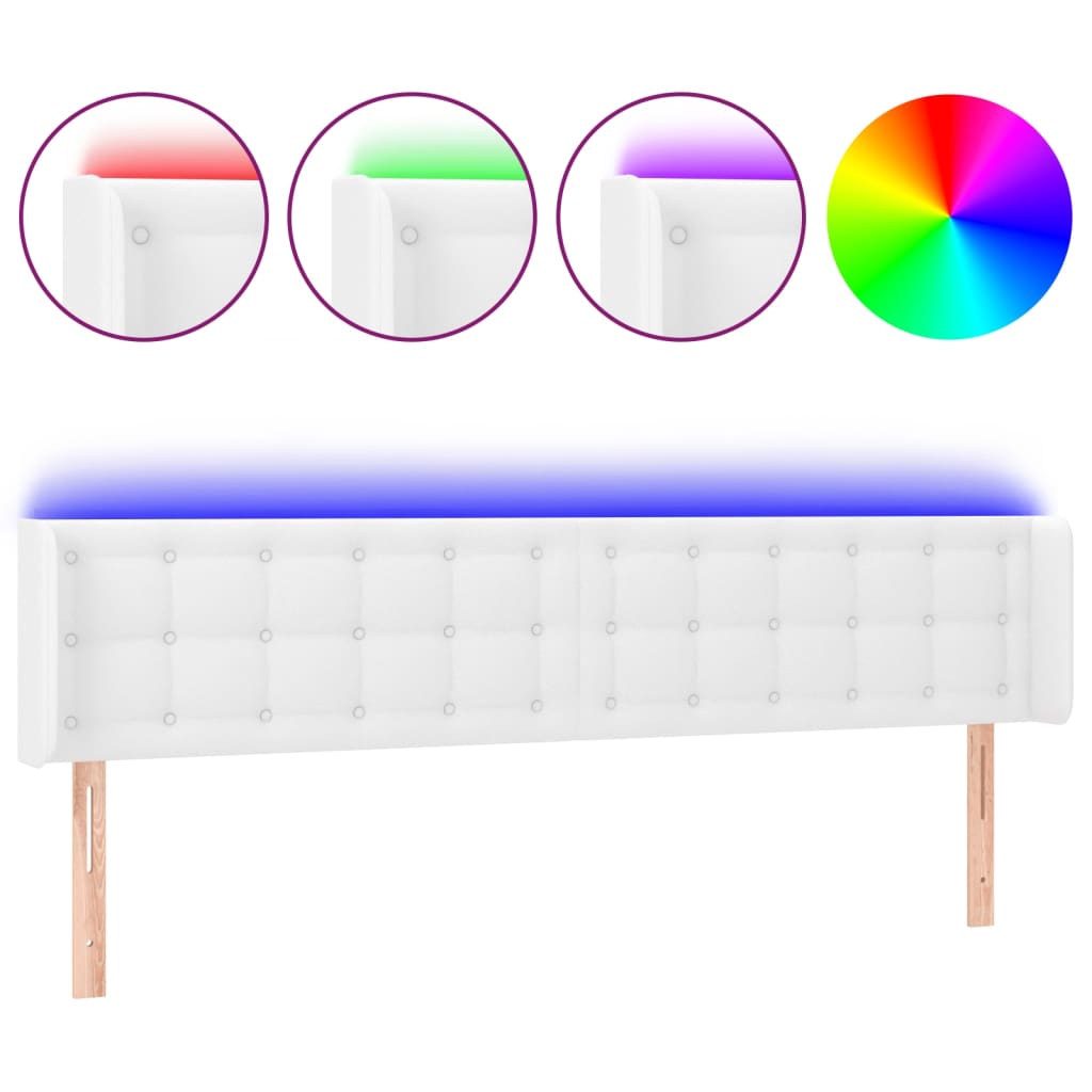 vidaXL Tăblie de pat cu LED, alb, 163x16x78/88 cm, piele ecologică vidaXL Tăblie de pat cu LED, alb, 163x16x78/88 cm, piele ecologică