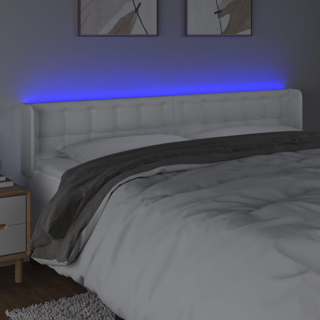 vidaXL Tăblie de pat cu LED, alb, 163x16x78/88 cm, piele ecologică vidaXL Tăblie de pat cu LED, alb, 163x16x78/88 cm, piele ecologică