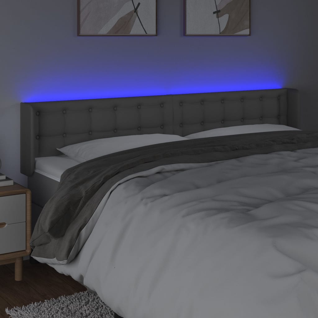 vidaXL Tăblie de pat cu LED, gri, 163x16x78/88 cm, piele ecologică