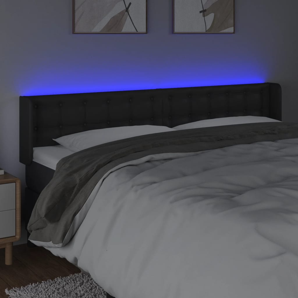 vidaXL Tăblie de pat cu LED, negru, 183x16x78/88 cm, piele ecologică