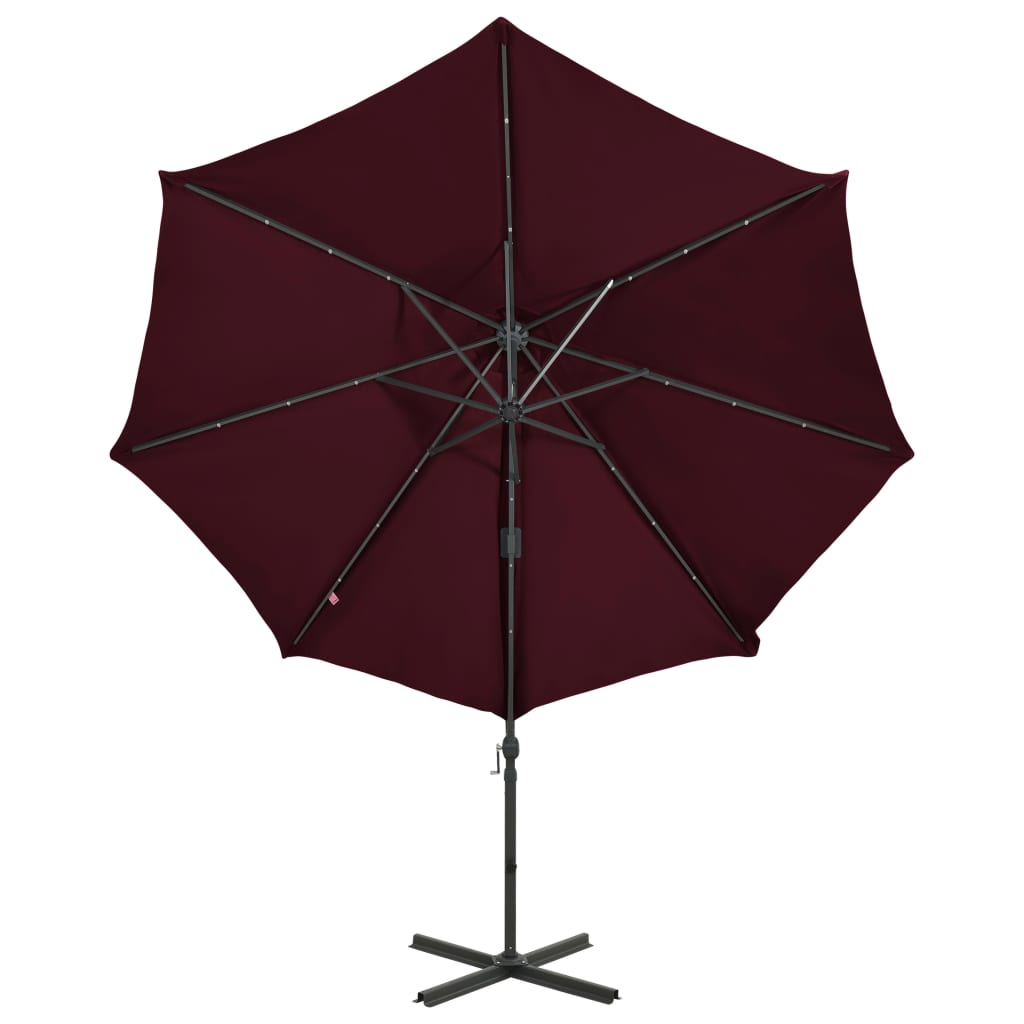 vidaXL Umbrelă în consolă cu stâlp și LED-uri, roșu bordo, 300 cm