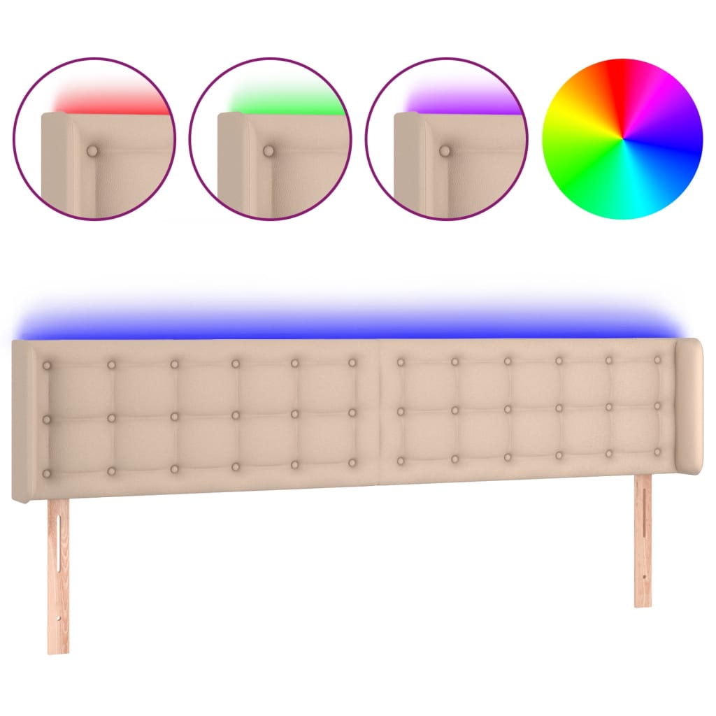 vidaXL Tăblie de pat cu LED cappuccino 183x16x78/88 cm piele ecologică vidaXL Tăblie de pat cu LED cappuccino 183x16x78/88 cm piele ecologică