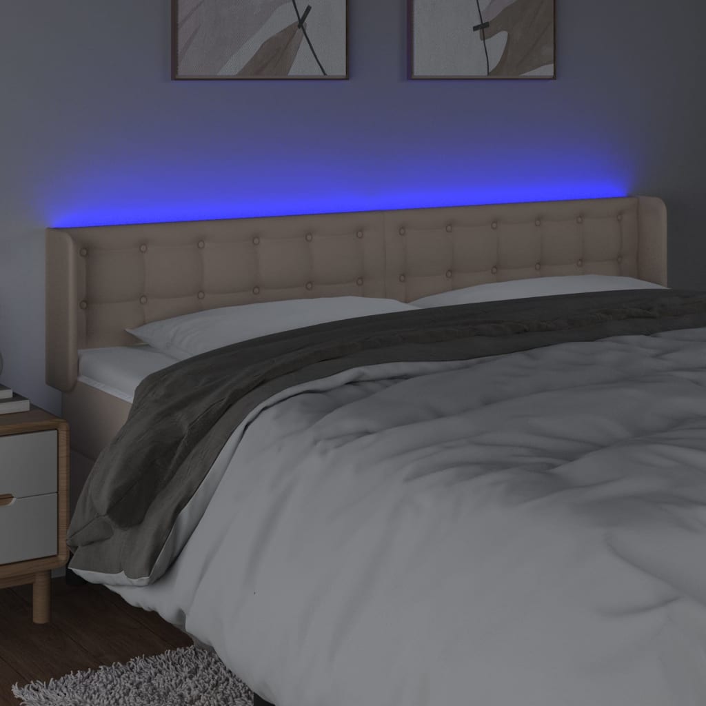 vidaXL Tăblie de pat cu LED cappuccino 183x16x78/88 cm piele ecologică vidaXL Tăblie de pat cu LED cappuccino 183x16x78/88 cm piele ecologică