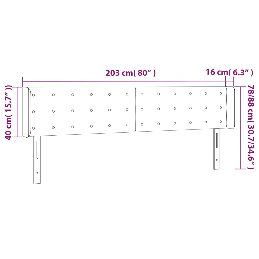 vidaXL Tăblie de pat cu LED, alb, 203x16x78/88 cm, piele ecologică
