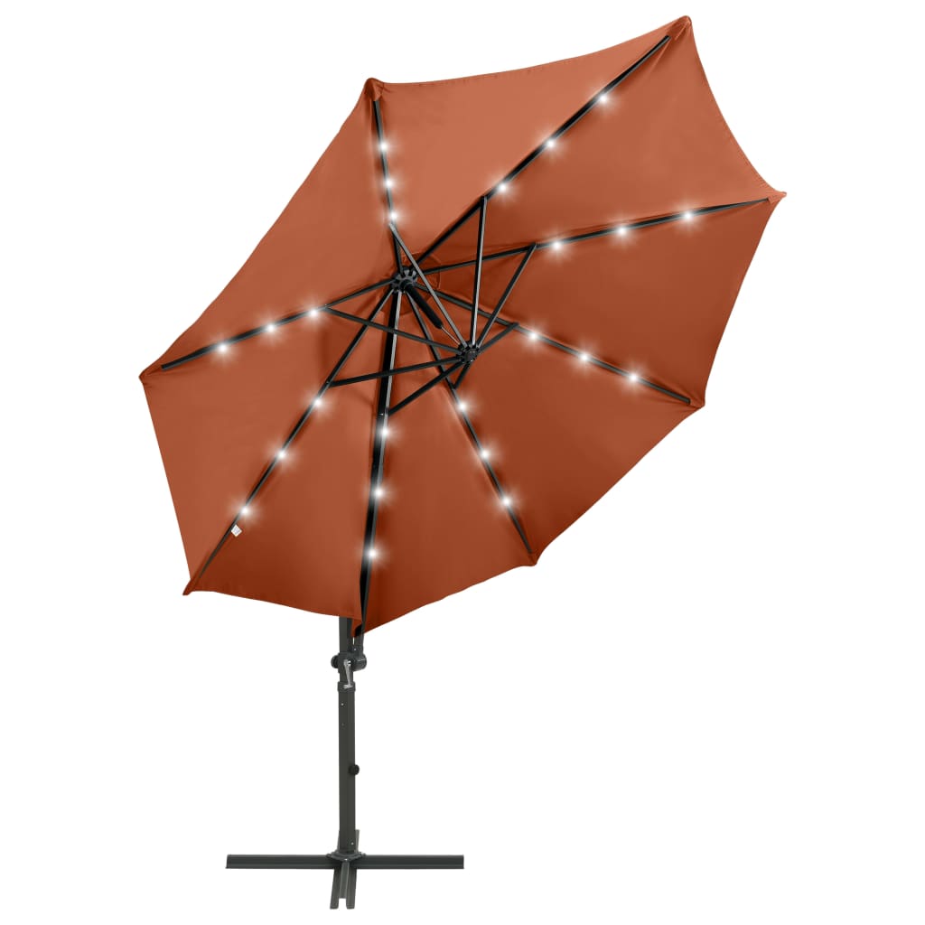 vidaXL Umbrelă în consolă cu stâlp și LED-uri, cărămiziu, 300 cm