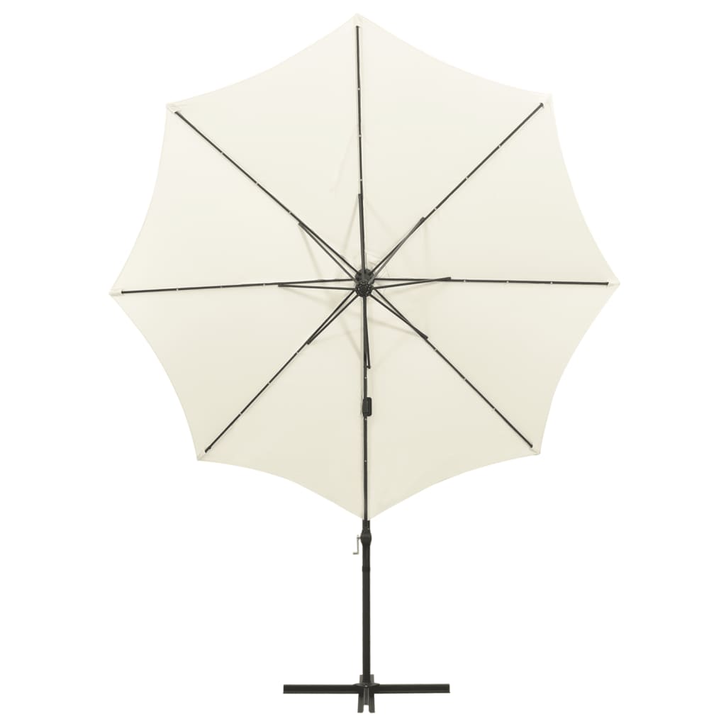 vidaXL Umbrelă în consolă cu stâlp și LED-uri, nisipiu, 300 cm