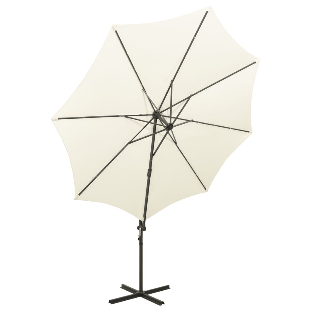 vidaXL Umbrelă în consolă cu stâlp și LED-uri, nisipiu, 300 cm