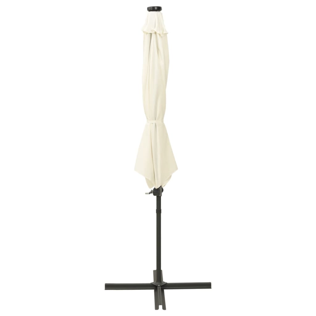 vidaXL Umbrelă în consolă cu stâlp și LED-uri, nisipiu, 300 cm