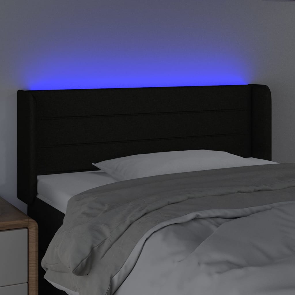 vidaXL Tăblie de pat cu LED, negru, 93x16x78/88 cm, textil vidaXL Tăblie de pat cu LED, negru, 93x16x78/88 cm, textil