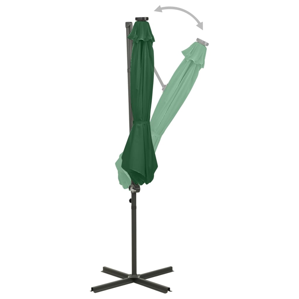 vidaXL Umbrelă în consolă cu stâlp și LED-uri, verde, 300 cm