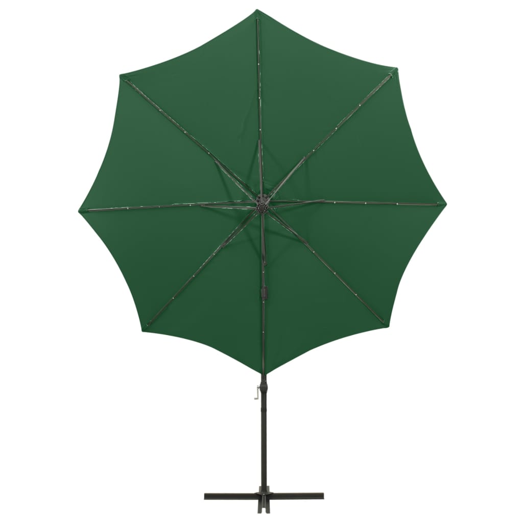 vidaXL Umbrelă în consolă cu stâlp și LED-uri, verde, 300 cm