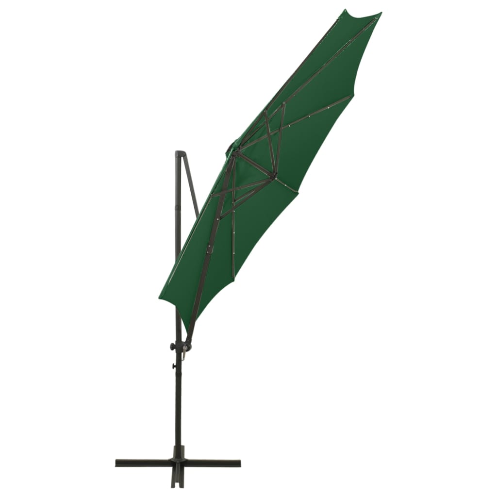 vidaXL Umbrelă în consolă cu stâlp și LED-uri, verde, 300 cm