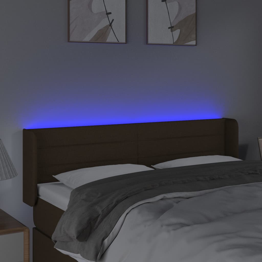 vidaXL Tăblie de pat cu LED, maro închis, 147x16x78/88 cm, textil vidaXL Tăblie de pat cu LED, maro închis, 147x16x78/88 cm, textil