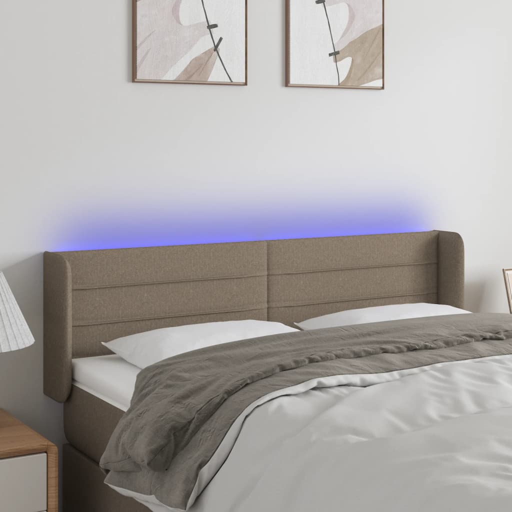 vidaXL Tăblie de pat cu LED, gri taupe, 147x16x78/88 cm, textil vidaXL Tăblie de pat cu LED, gri taupe, 147x16x78/88 cm, textil