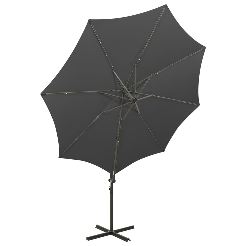 vidaXL Umbrelă în consolă cu stâlp și LED-uri, antracit, 300 cm