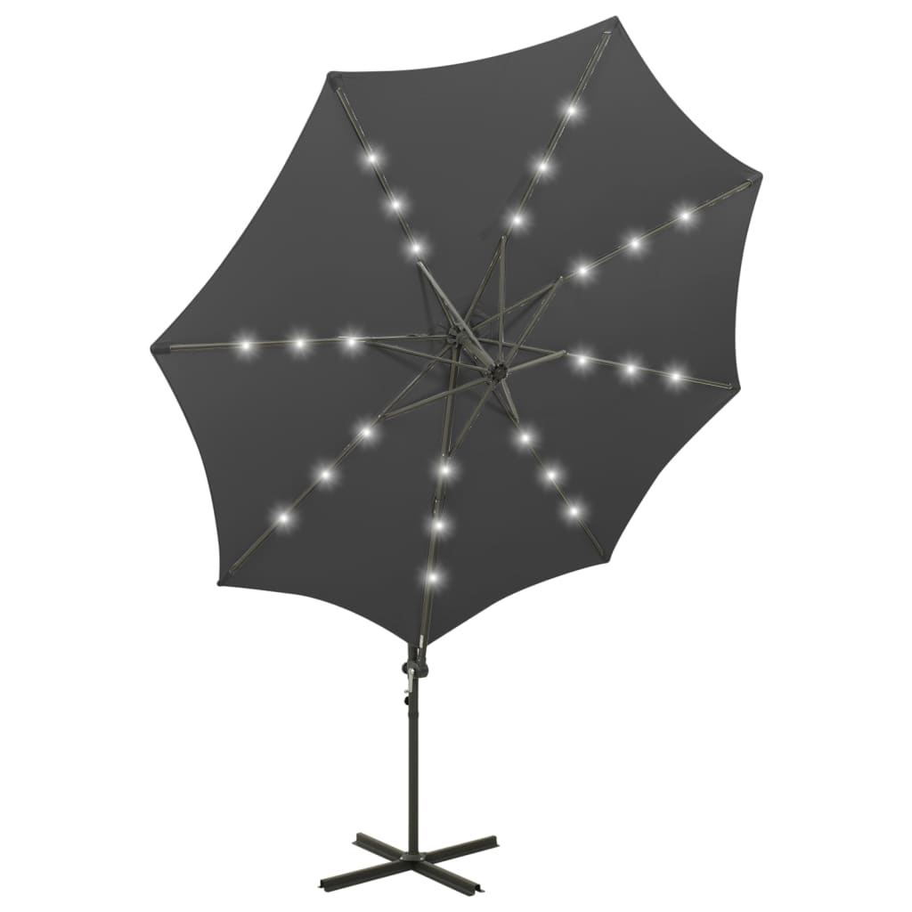 vidaXL Umbrelă în consolă cu stâlp și LED-uri, antracit, 300 cm